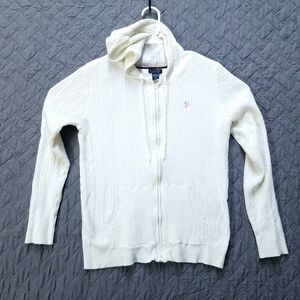 U.s. Polo ASSN Cable Knitted Full Zip Hoodie Sweater Women's Size ~L White